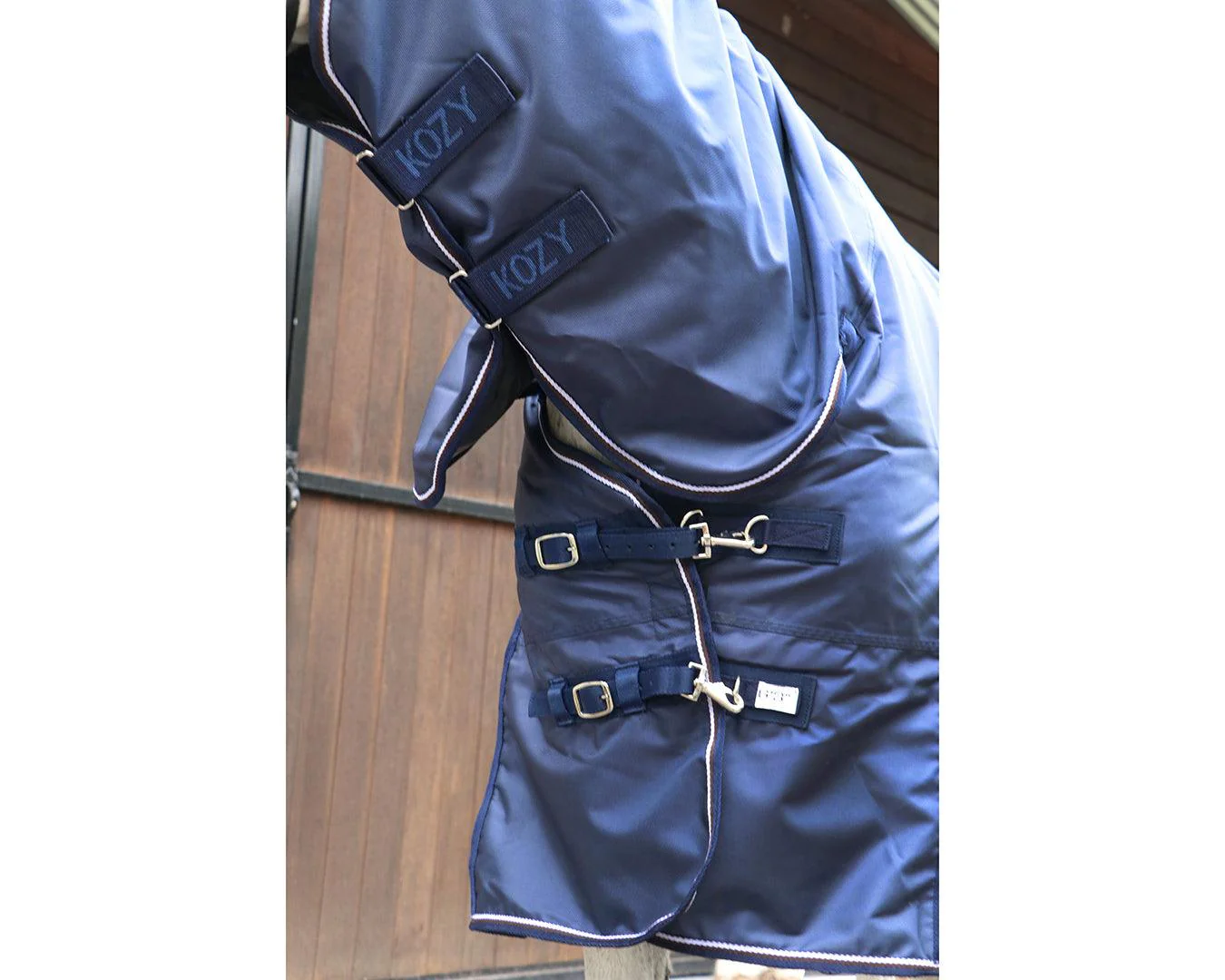 Kozy 1680D Nylon Horse Rug Combo - Navy/Brown - Image 2