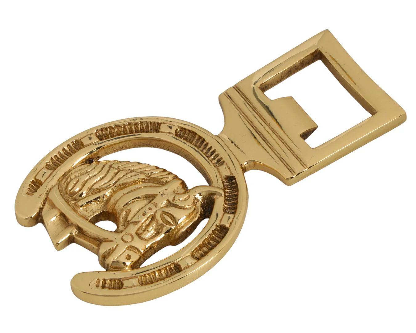 Brass Horse Head in Horseshoe Bottle Opener - Image 2