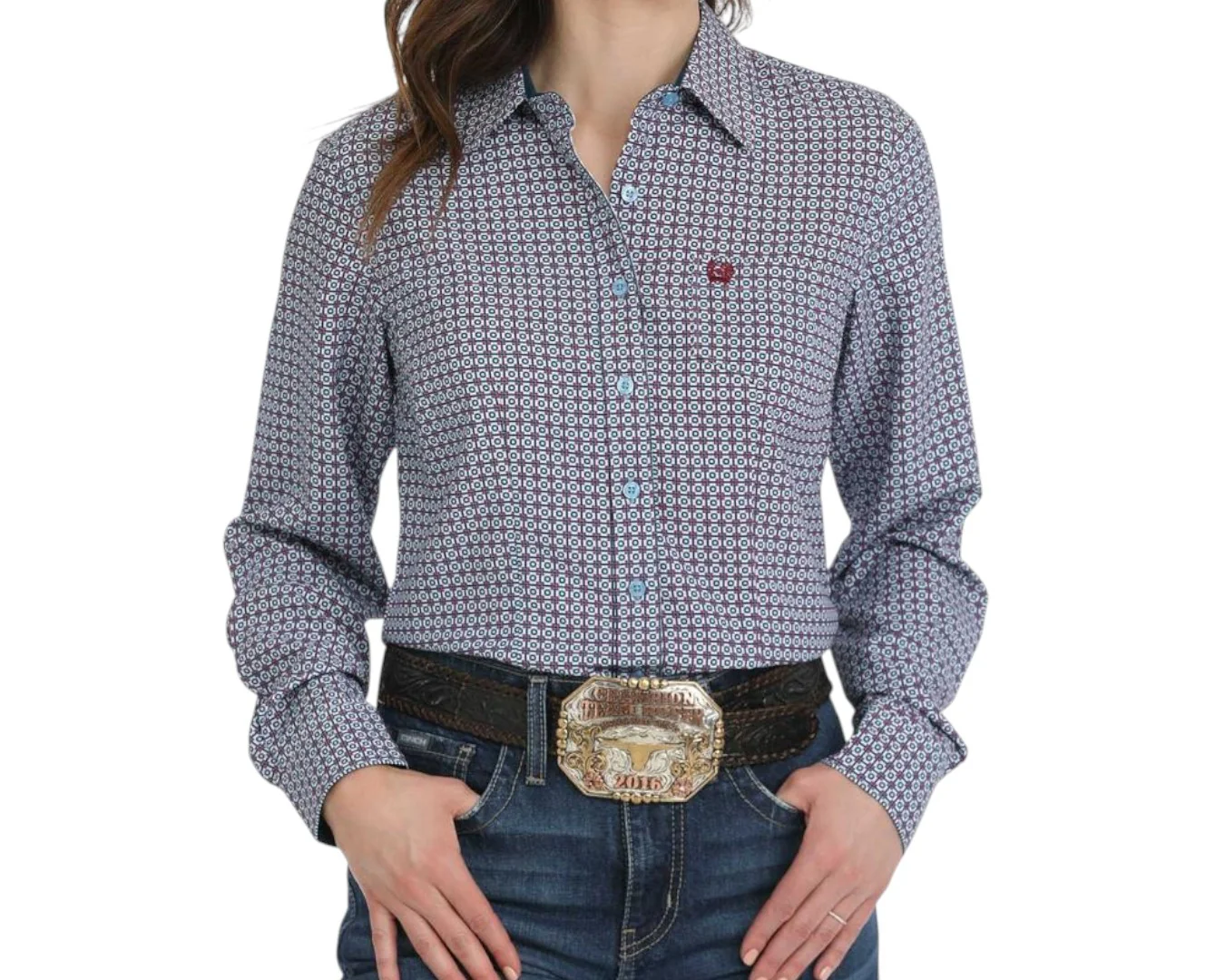 Cinch Ladies Geometric Print Button Down Shirt