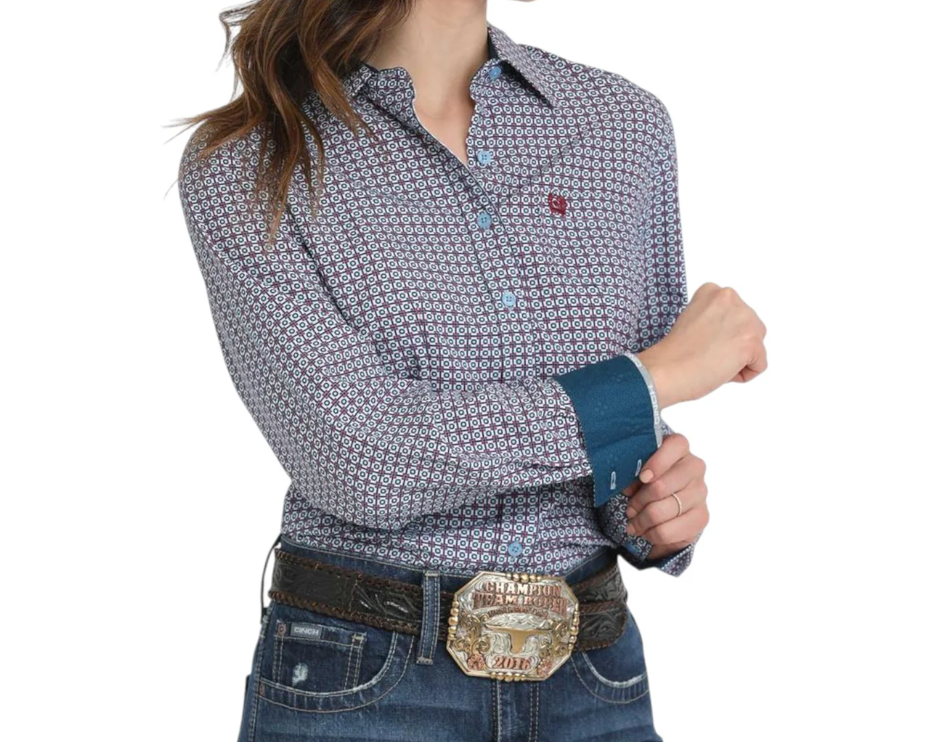 Cinch Ladies Geometric Print Button Down Shirt - Image 2