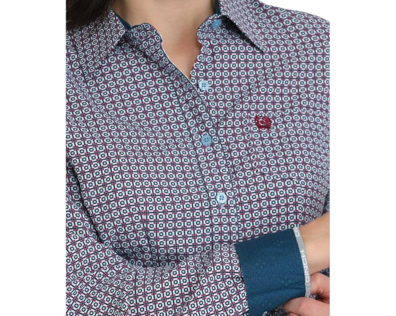 Cinch Ladies Geometric Print Button Down Shirt - Image 3