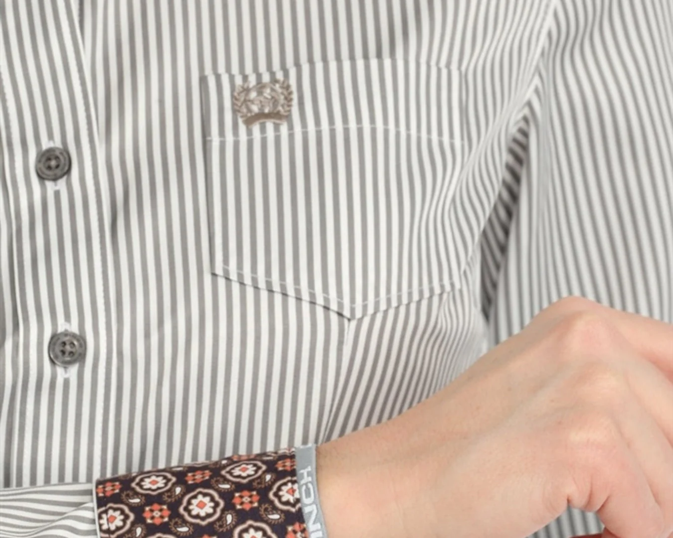 Cinch Ladies Grey Stripe Tencel Long Sleeve Shirt - Image 4