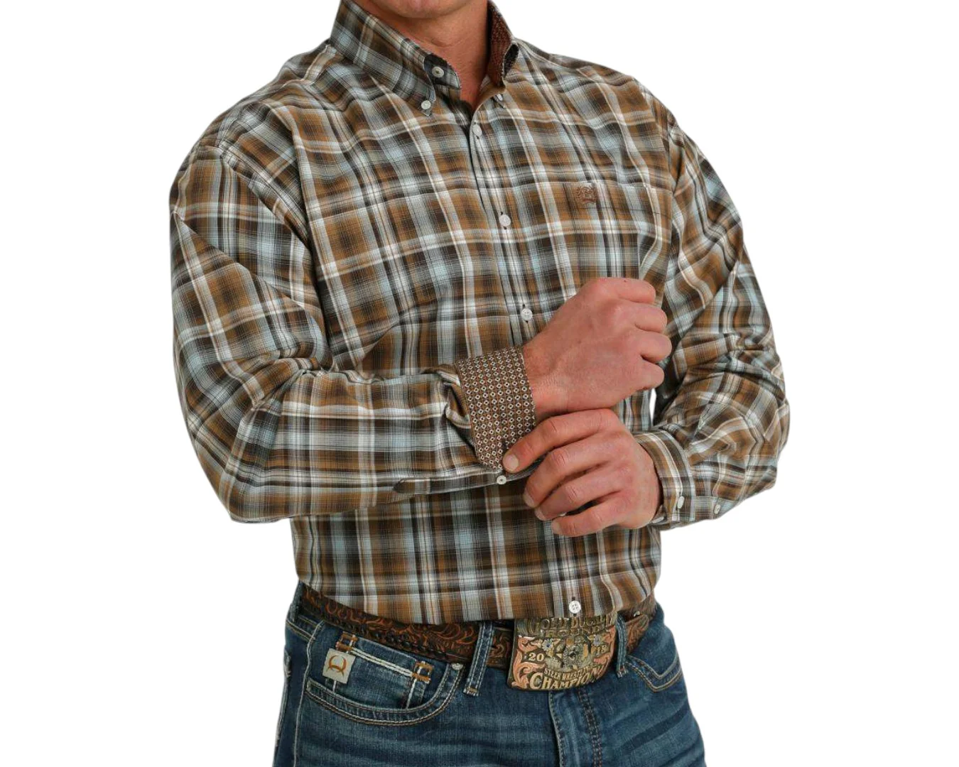 Cinch Men's Classic Fit Brown Plaid Button Shirt