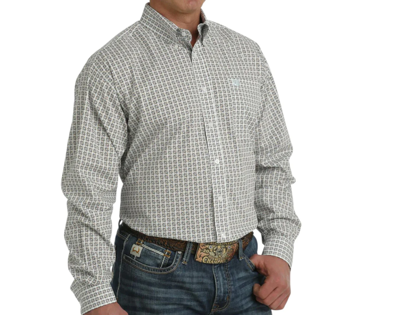 Cinch Men's Long Sleeve White Print Shirt