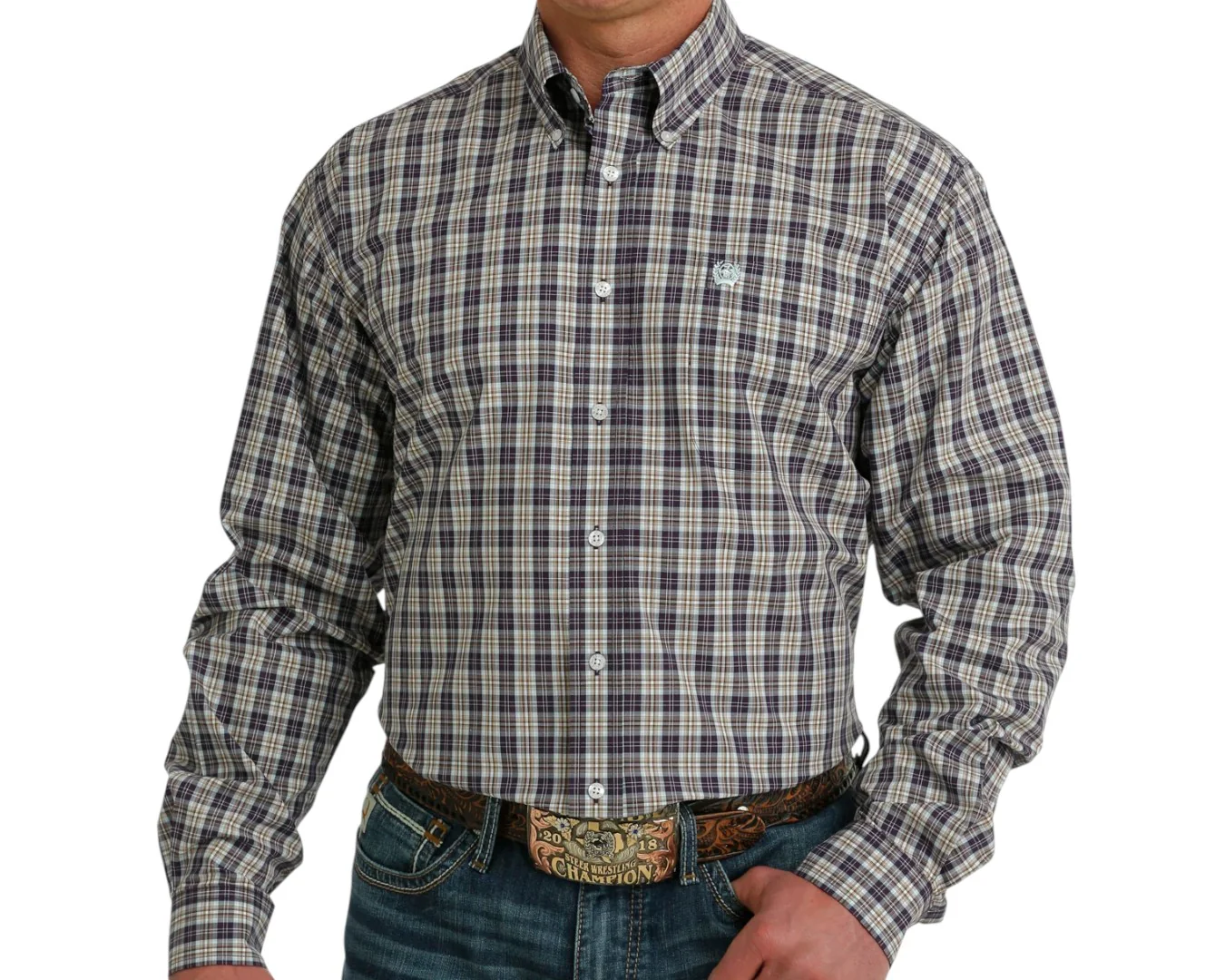 Cinch Men's Purple/Cream Plaid Long Sleeve Shirt