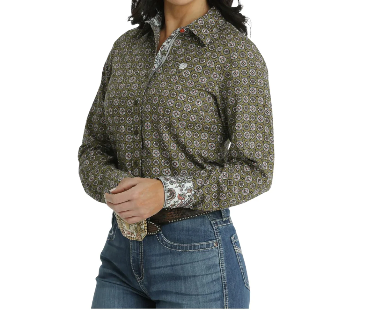 Cinch Women's Button-Down Western Olive Shirt - Image 2