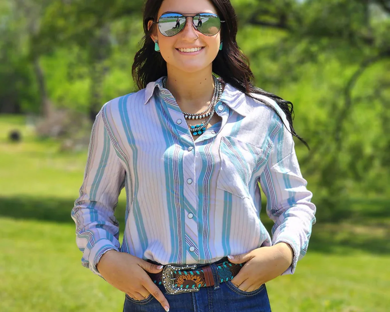 Cinch Women's Retro Lilac Stripe Pearl Snap Shirt