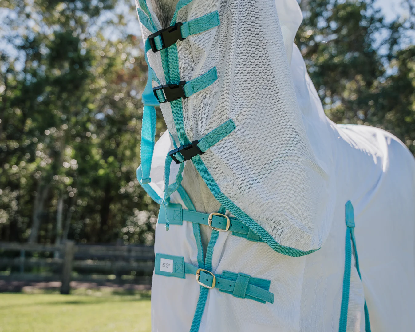 Conrad Fly Mesh Horse Rug Combo - White/Turquoise - Image 4