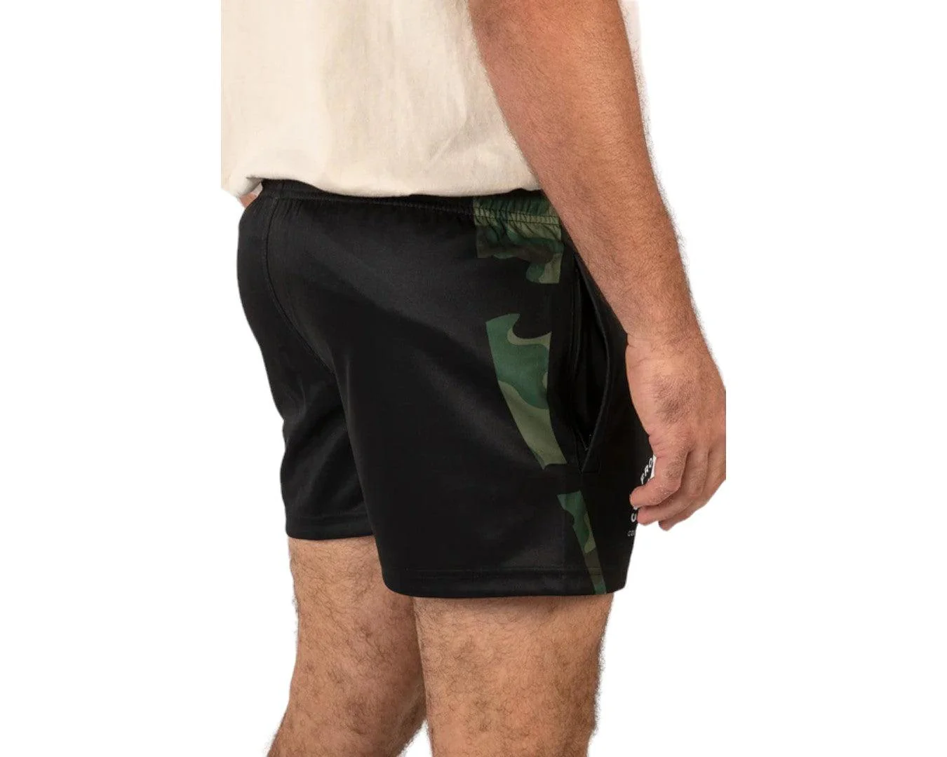 Country Labelled Footy Shorts - Black & Camo - Image 2