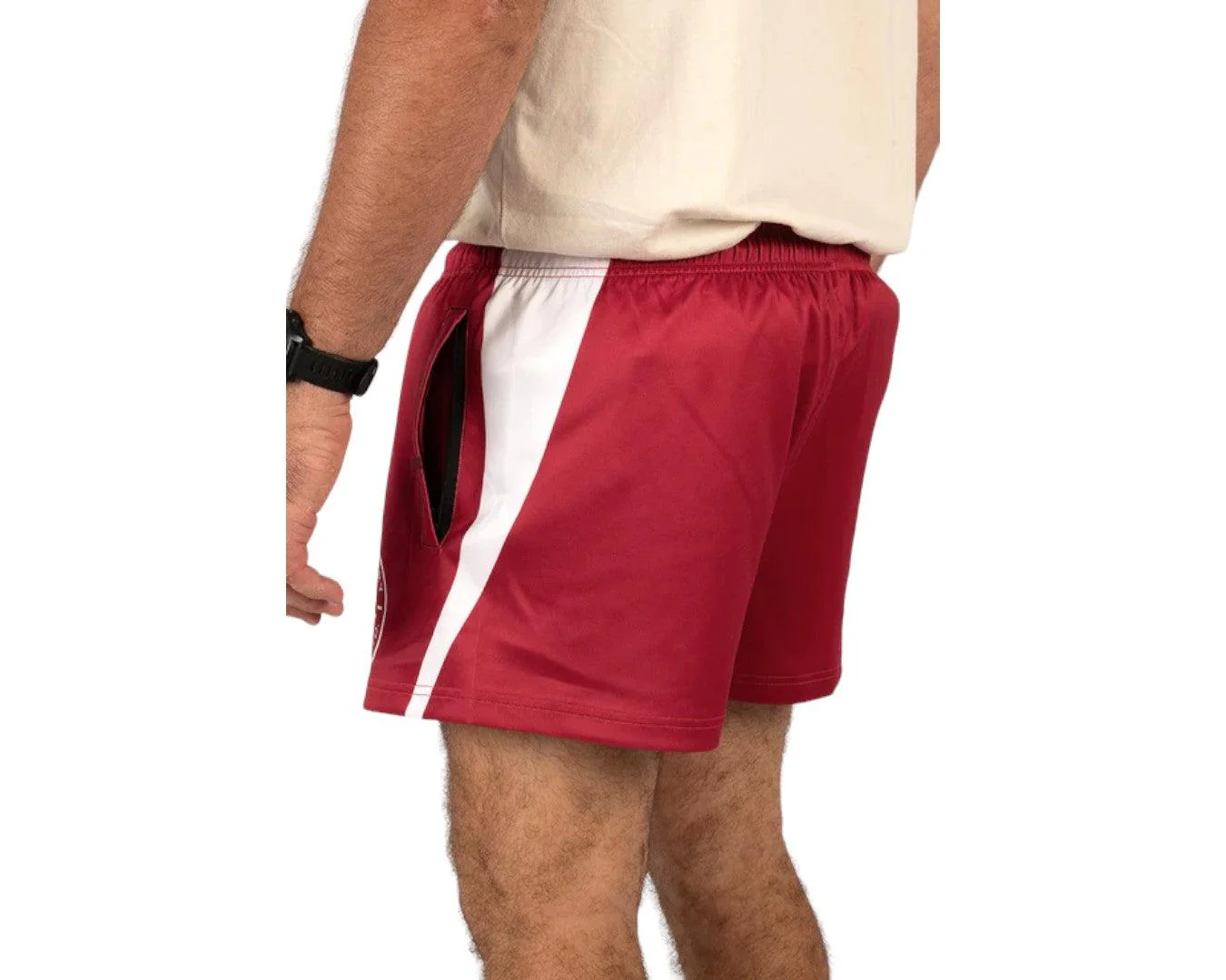 Country Labelled Footy Shorts - Burgundy & White - Image 2