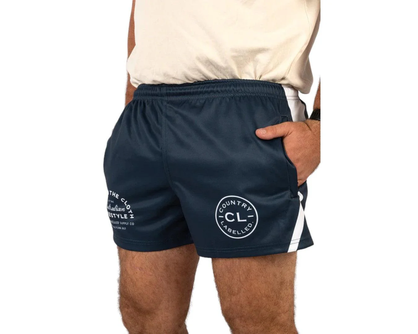 Country Labelled Footy Shorts - Navy & White