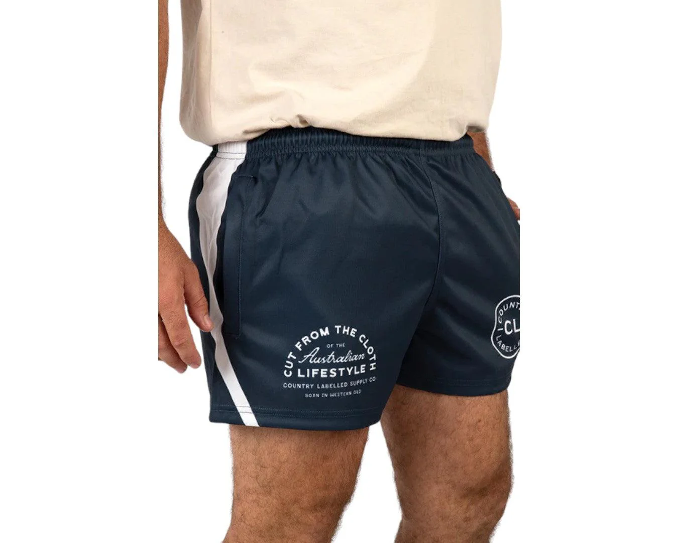 Country Labelled Footy Shorts - Navy & White - Image 3