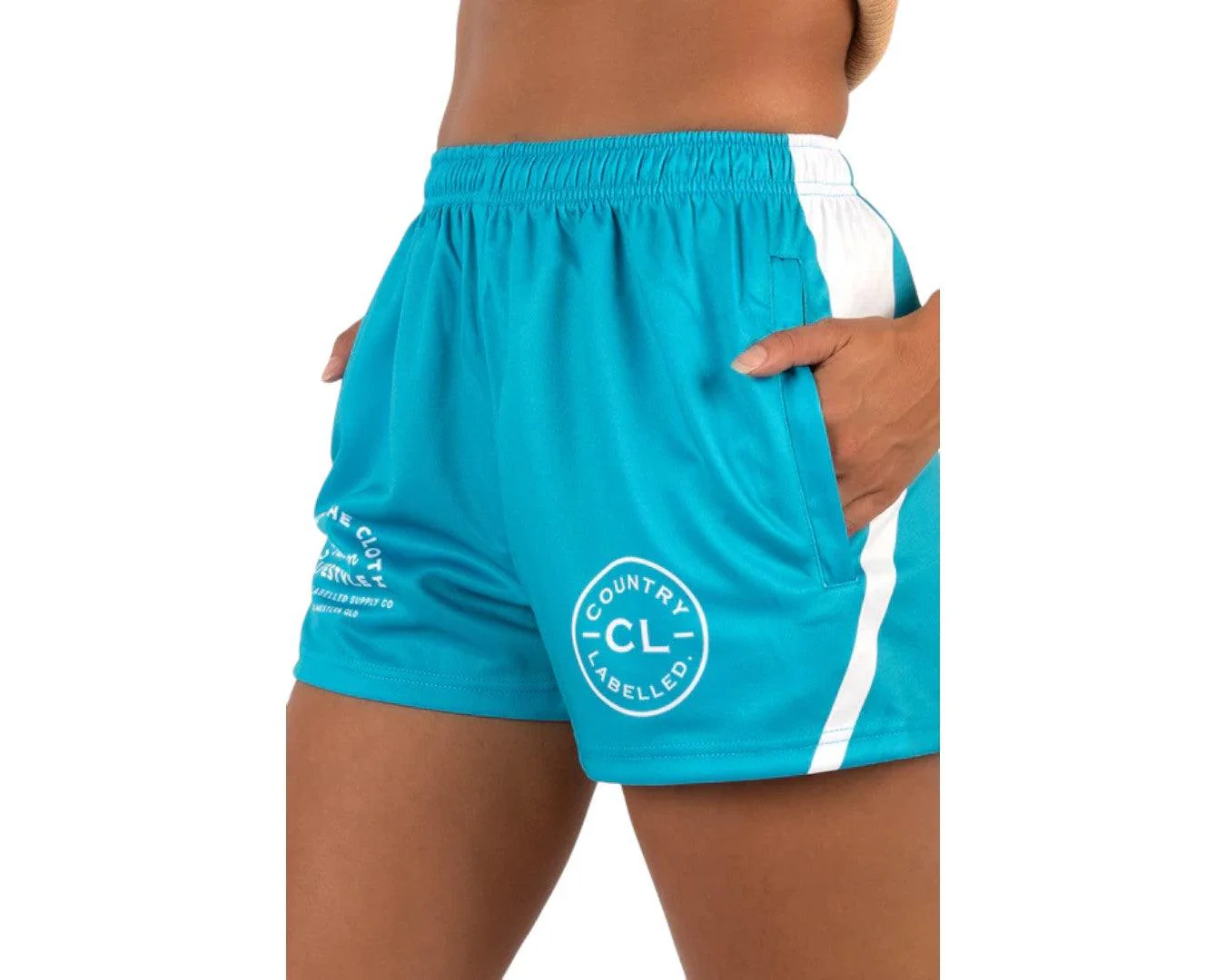 Country Labelled Footy Shorts - Teal & White