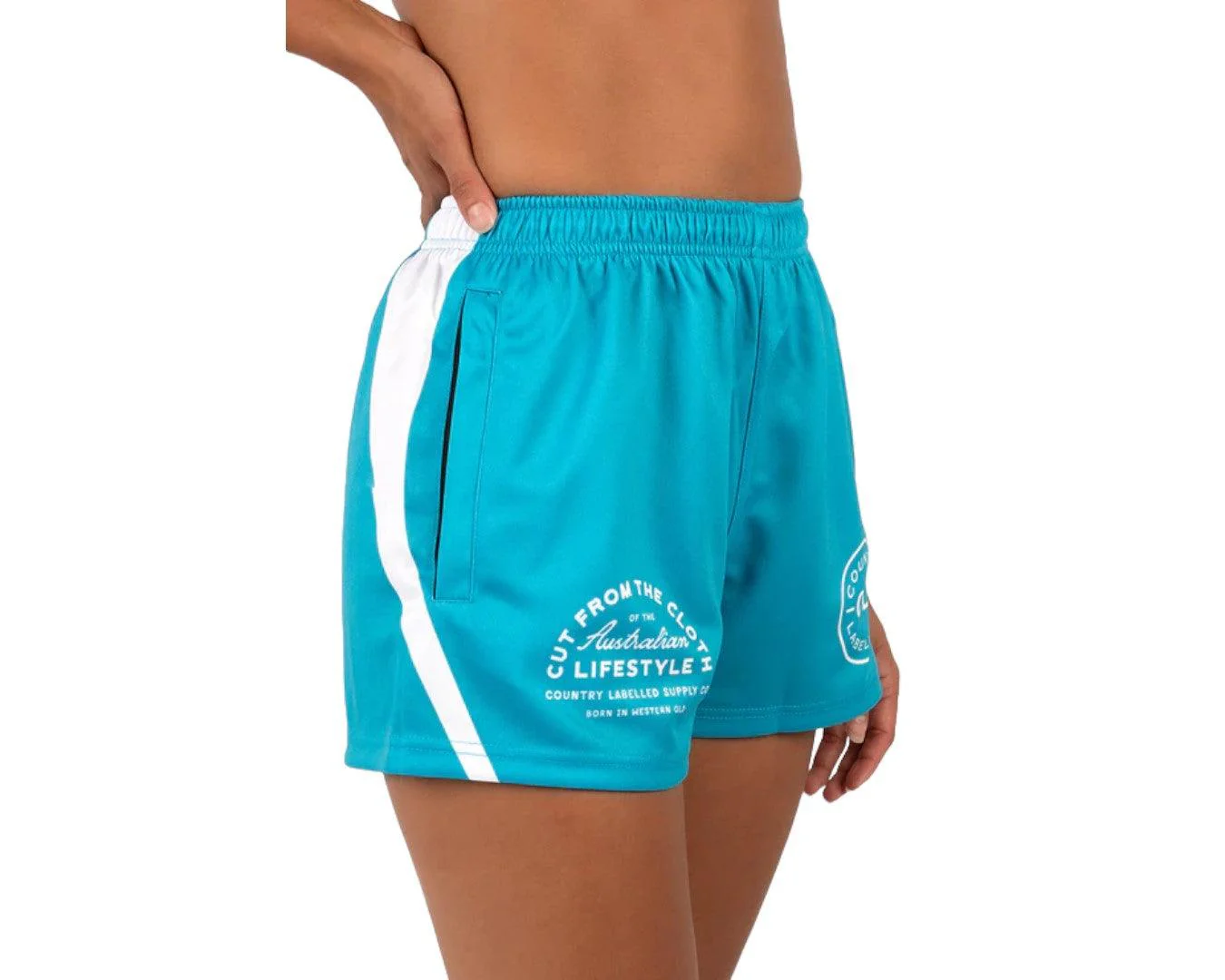 Country Labelled Footy Shorts - Teal & White - Image 4
