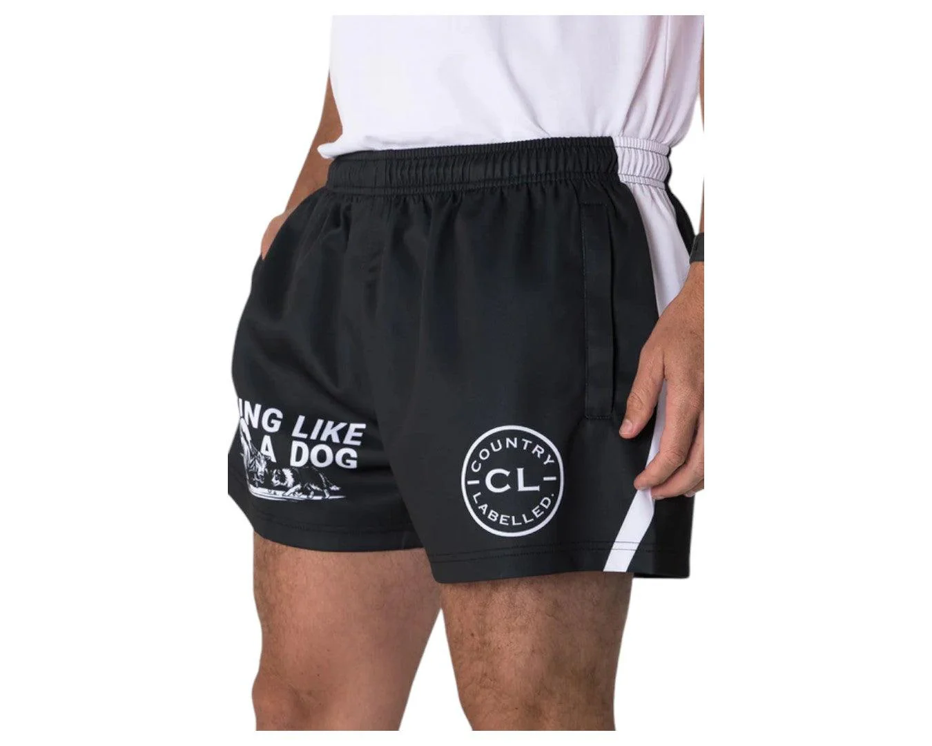 Country Labelled Footy Shorts - Working Like A Dog - Image 3