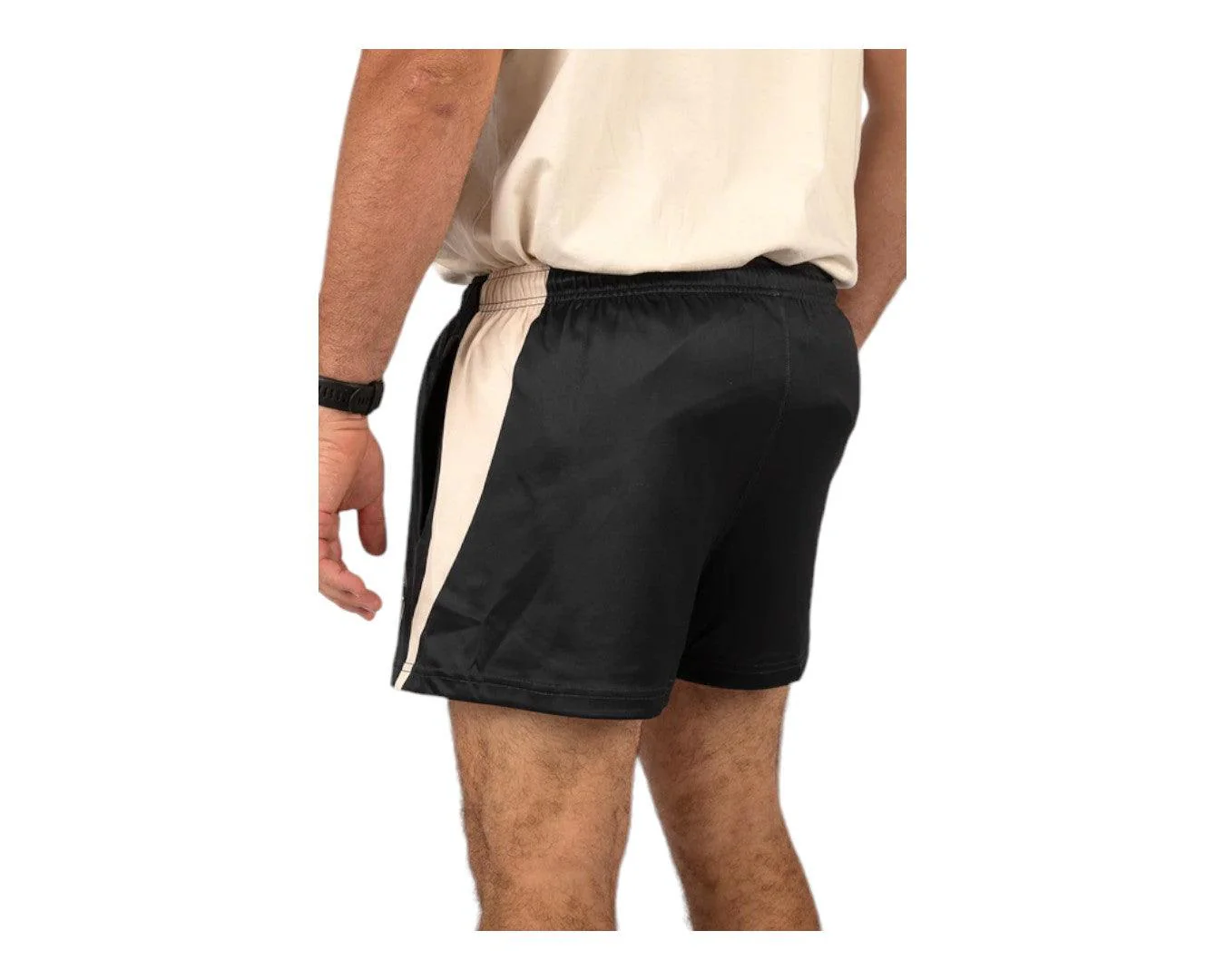 Country Labelled Footy Shorts - Black & Tan - Image 2