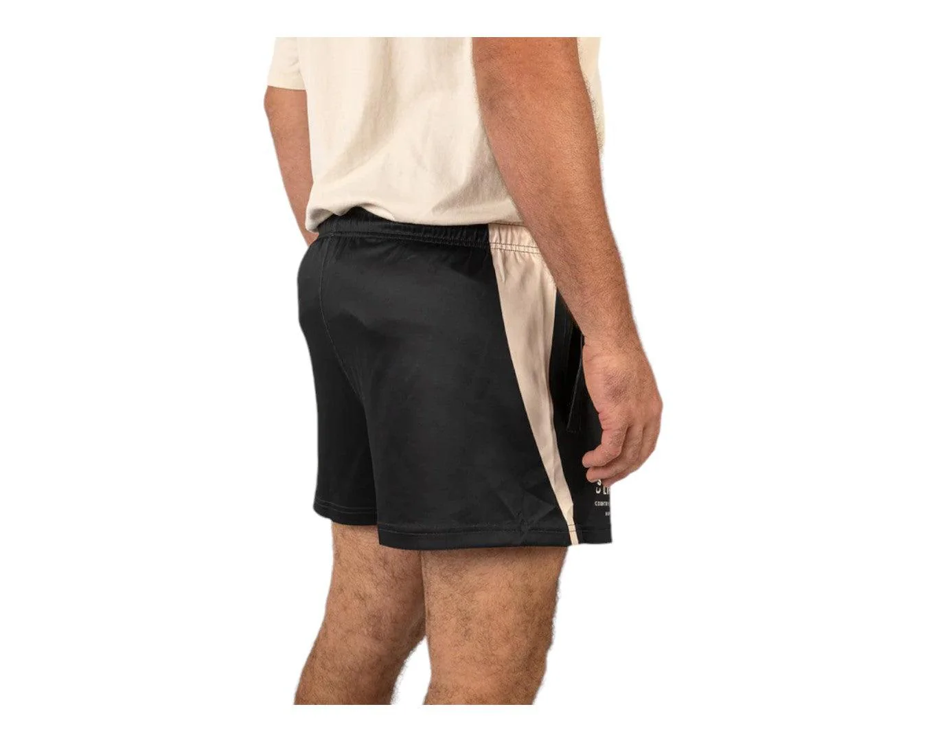 Country Labelled Footy Shorts - Black & Tan - Image 4