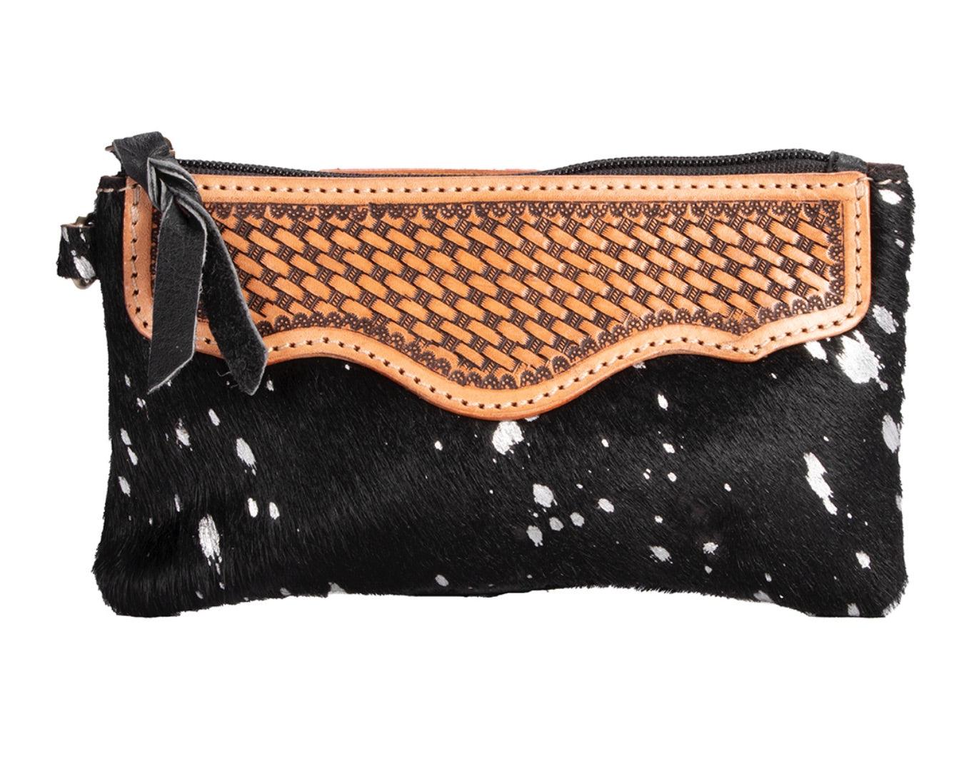 Fort Worth Cowhide Leather Purse - Black & Silver - Image 3