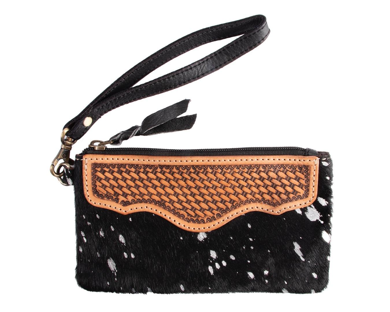 Fort Worth Cowhide Leather Purse - Black & Silver - Image 4