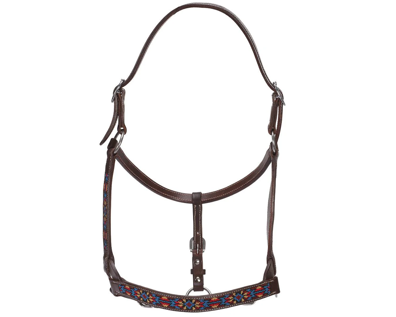 Fort Worth Leather Beaded Halter - Turquoise & Brown - Image 3
