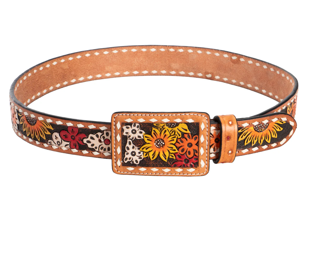Fort Worth Painted Leather Belt & Buckle - Flowers
