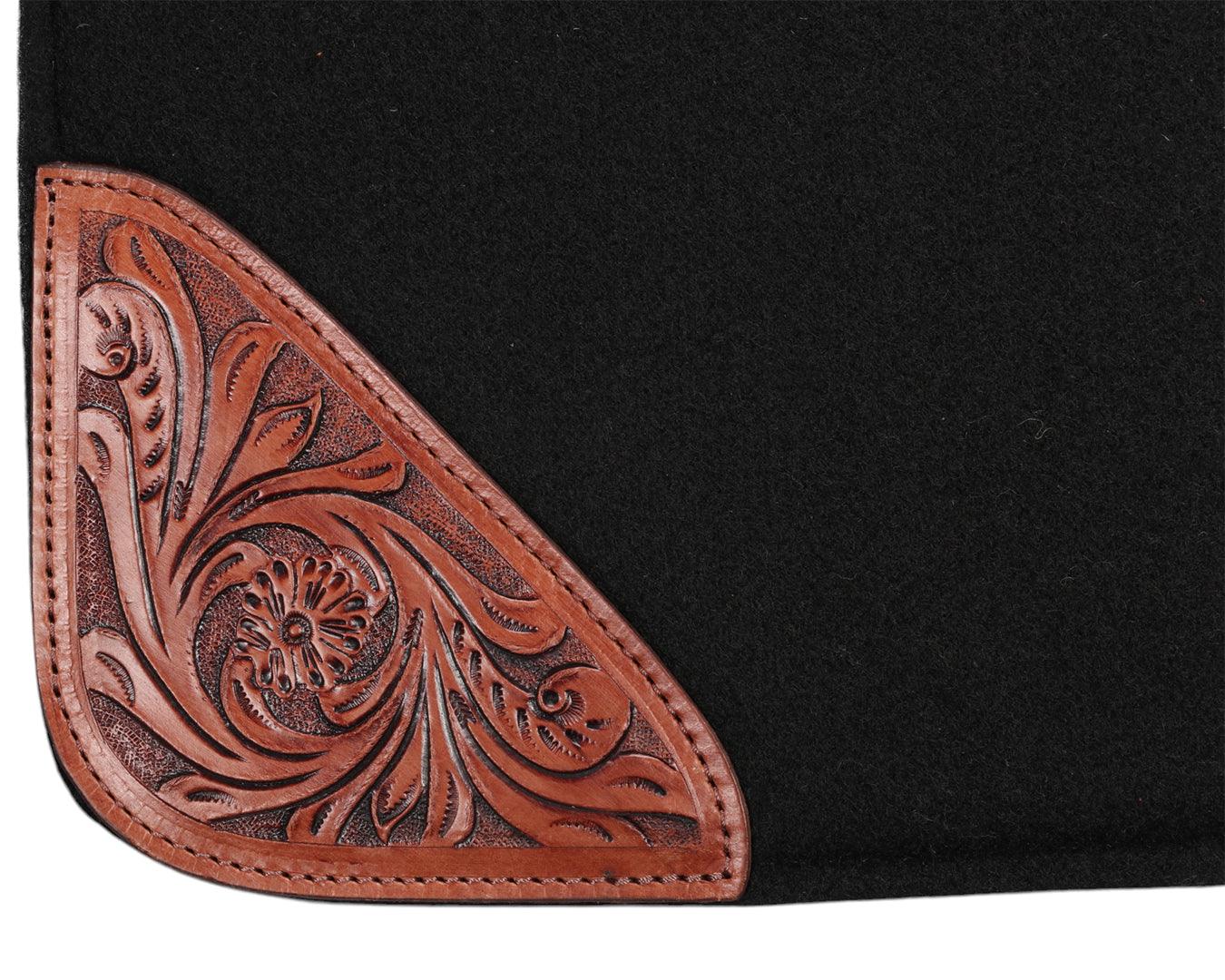 Fort Worth Tooled Floral Felt Saddle Pad - 32" x 30" - Image 3