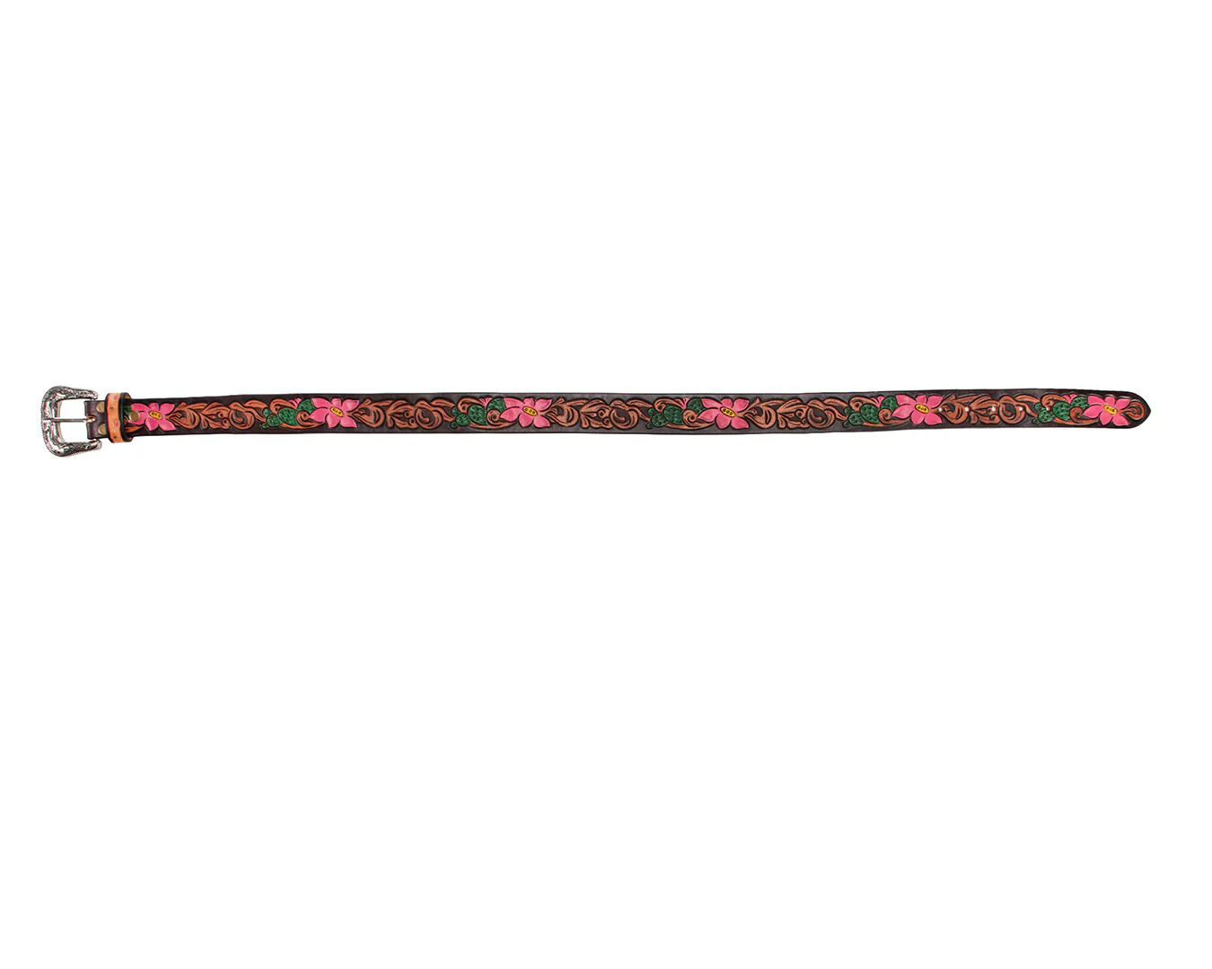 Fort Worth Tooled Leather Belt- Cactus Flowers - Image 3