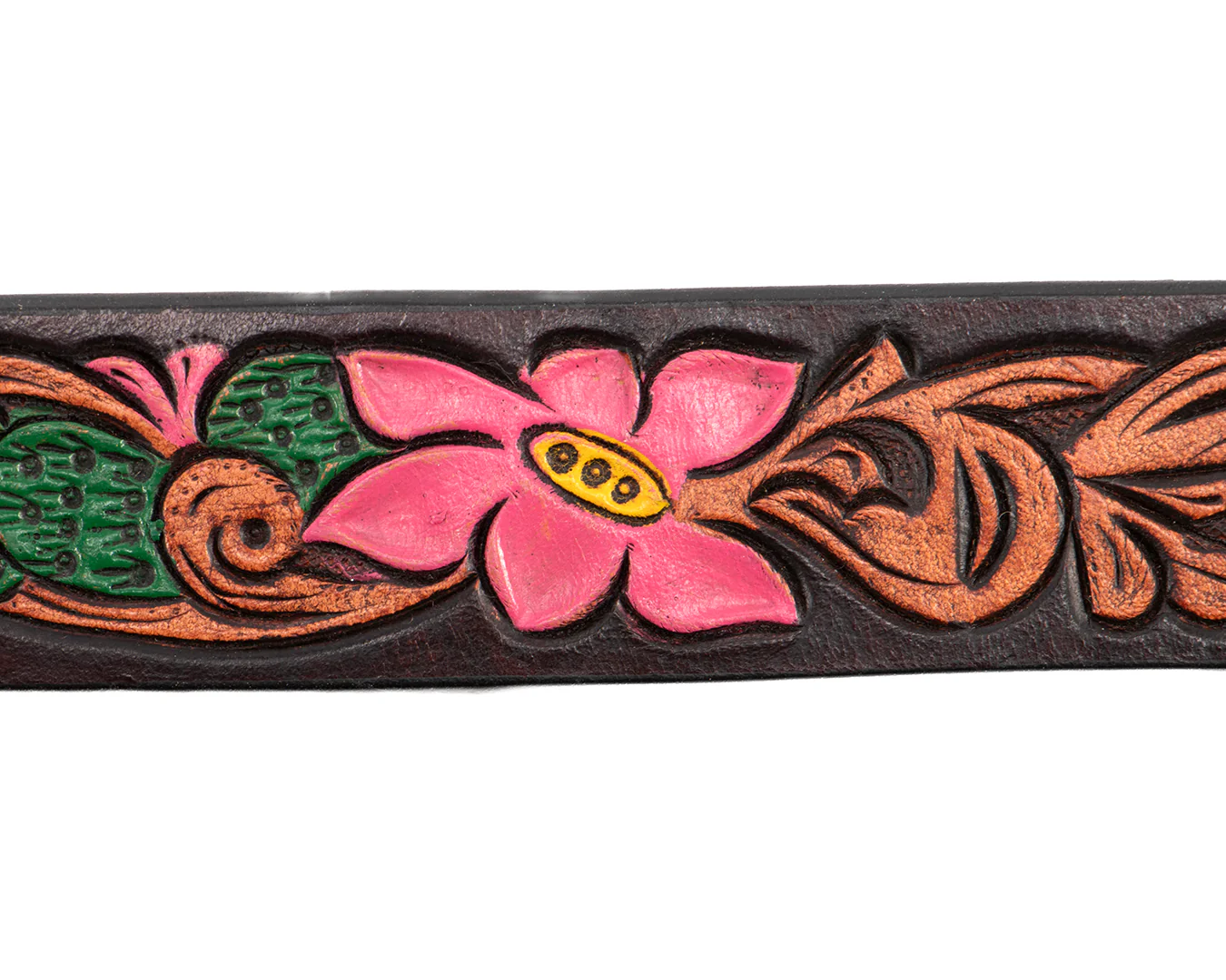 Fort Worth Tooled Leather Belt- Cactus Flowers - Image 4