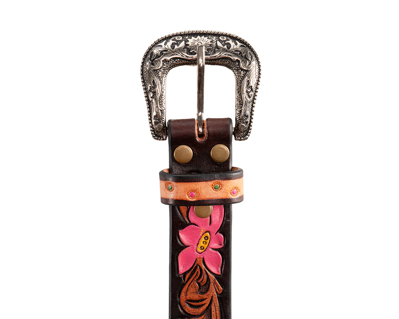 Fort Worth Tooled Leather Belt- Cactus Flowers - Image 5