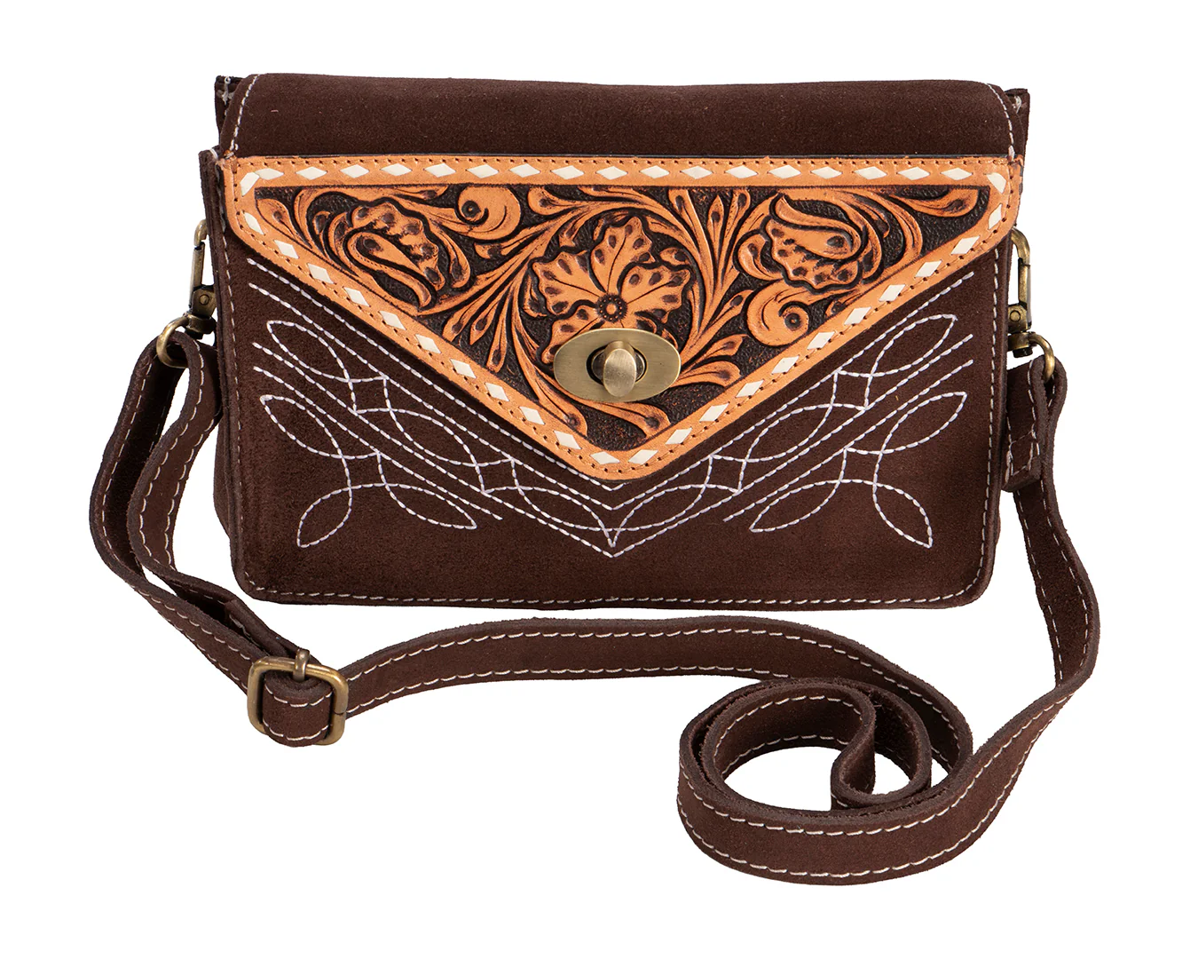 Fort Worth Tooled Leather Purse - Chocolate