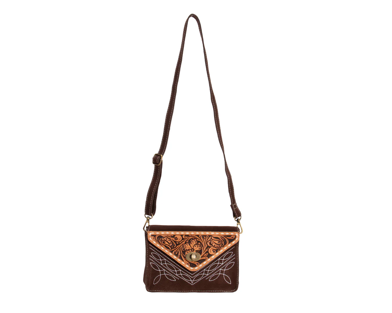 Fort Worth Tooled Leather Purse - Chocolate - Image 3
