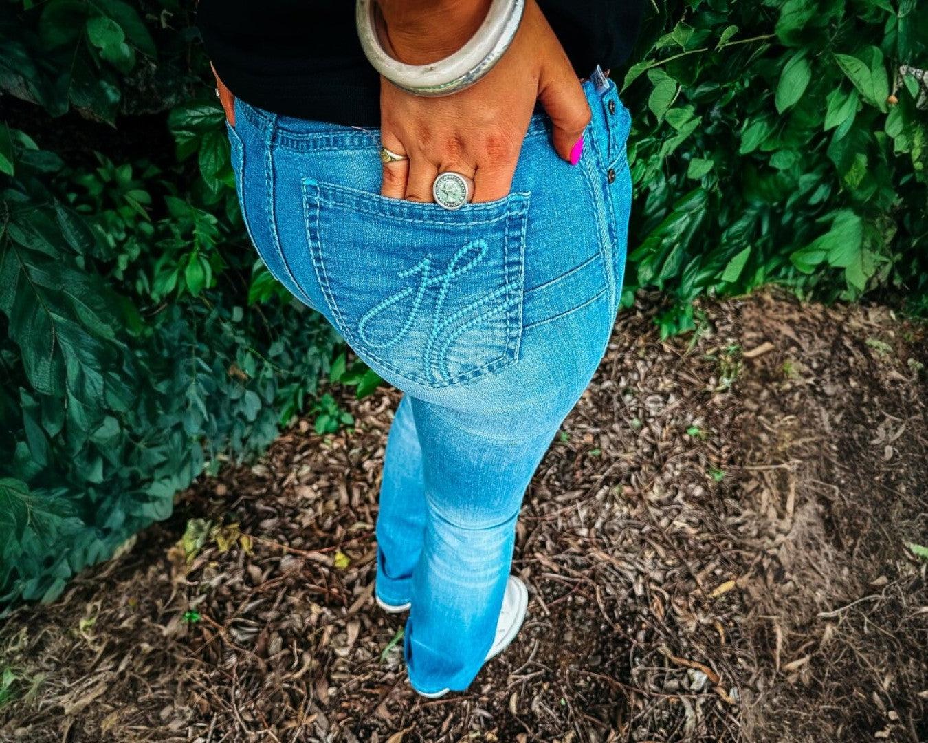 Hitchley & Harrow Ultra High Rise "Dover" Jeans with Baby Blue Stitching - Image 6