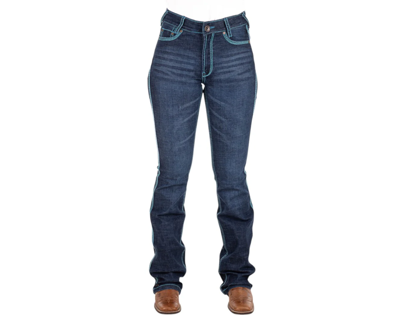 Hitchley & Harrow Women's Ultra High-Rise Core Jeans- Turquoise Stitching - Image 3