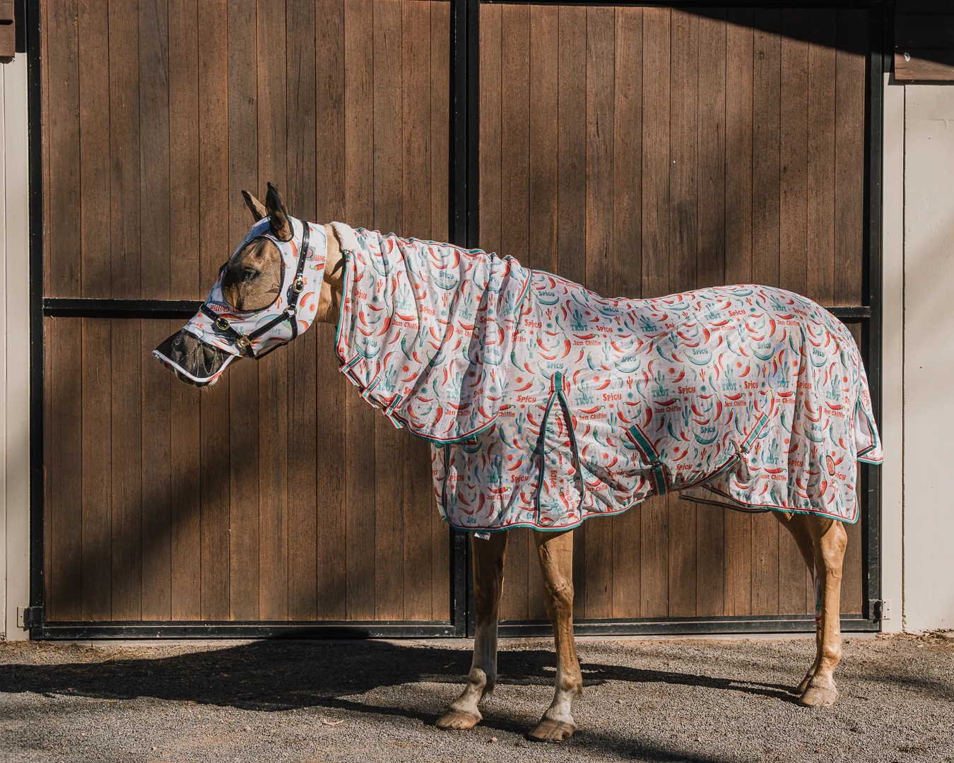 Kool Master Lycra Pull on Fly Mask with Skirt - Hot To Trot - Image 3