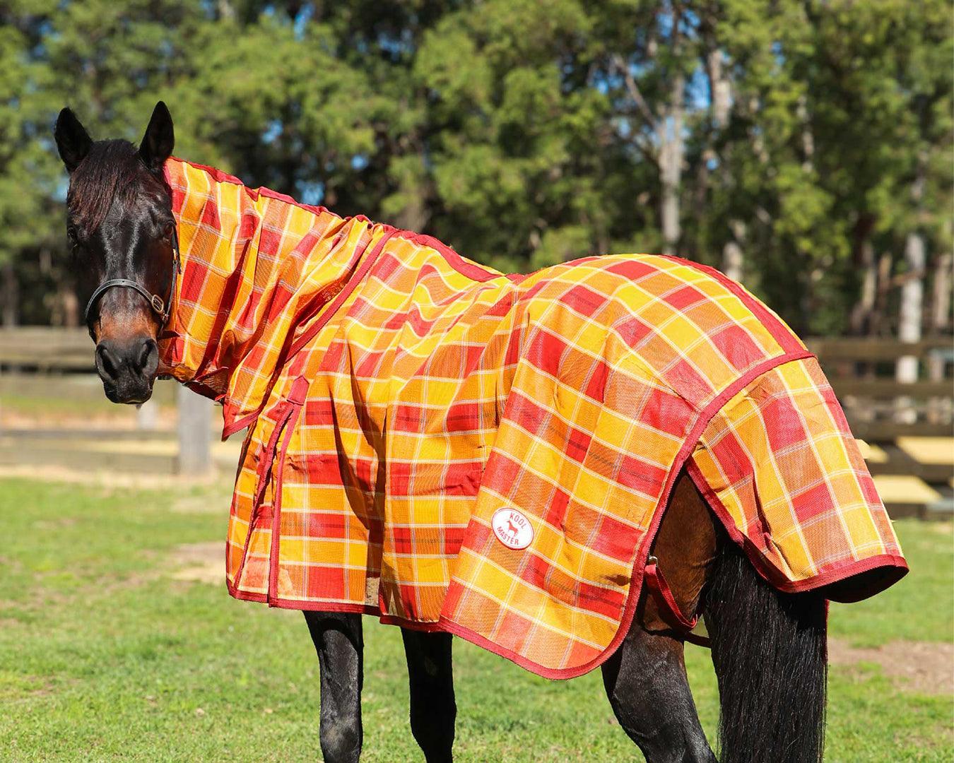 Kool Master PVC Shade Mesh Horse Rug Combo - Red/Amber - Image 2