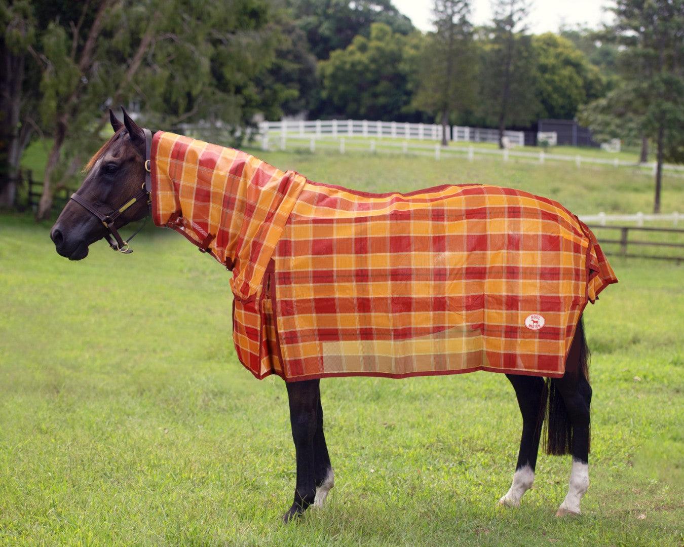 Kool Master PVC Shade Mesh Horse Rug Combo - Red/Amber - Image 3
