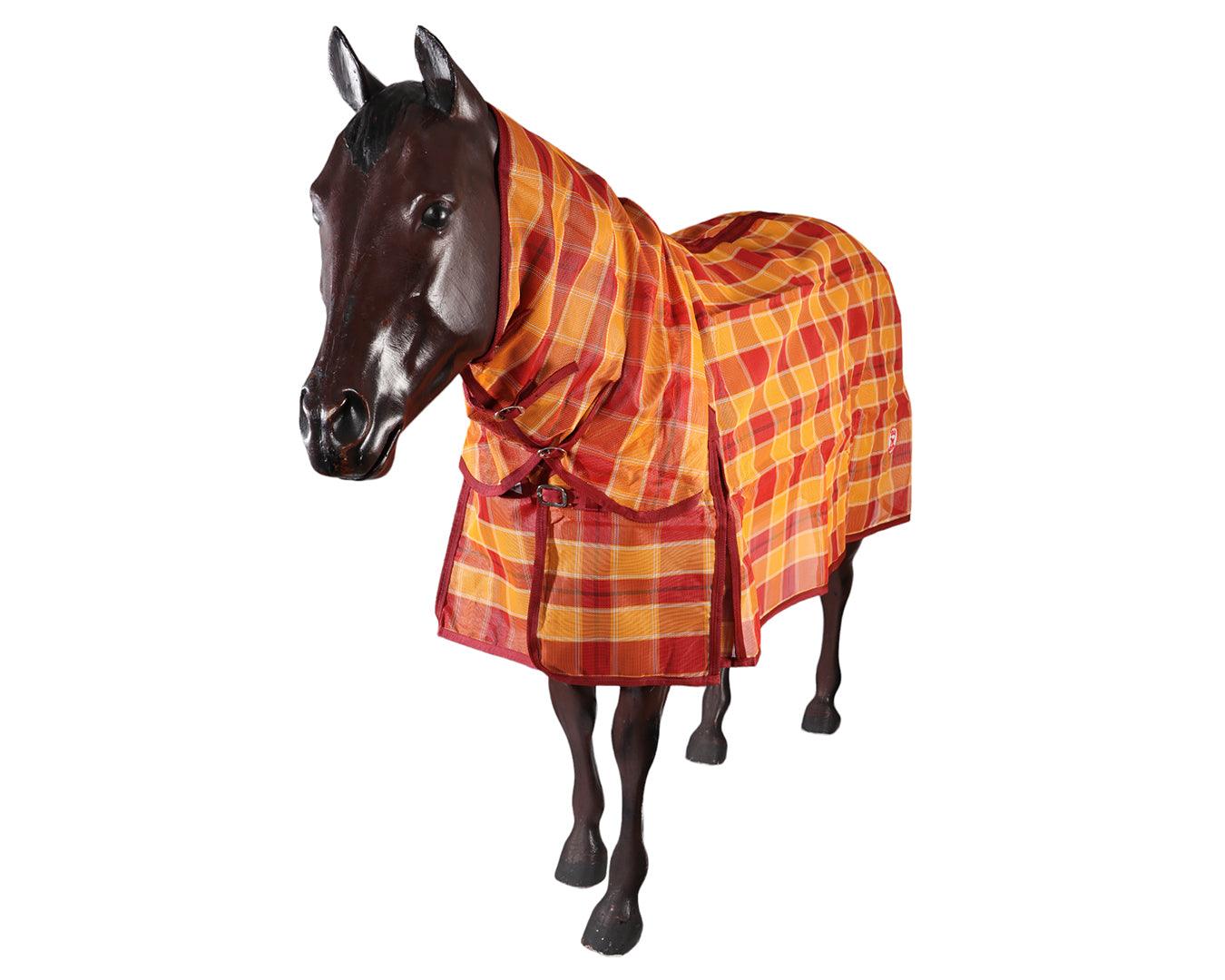 Kool Master PVC Shade Mesh Horse Rug Combo - Red/Amber - Image 4