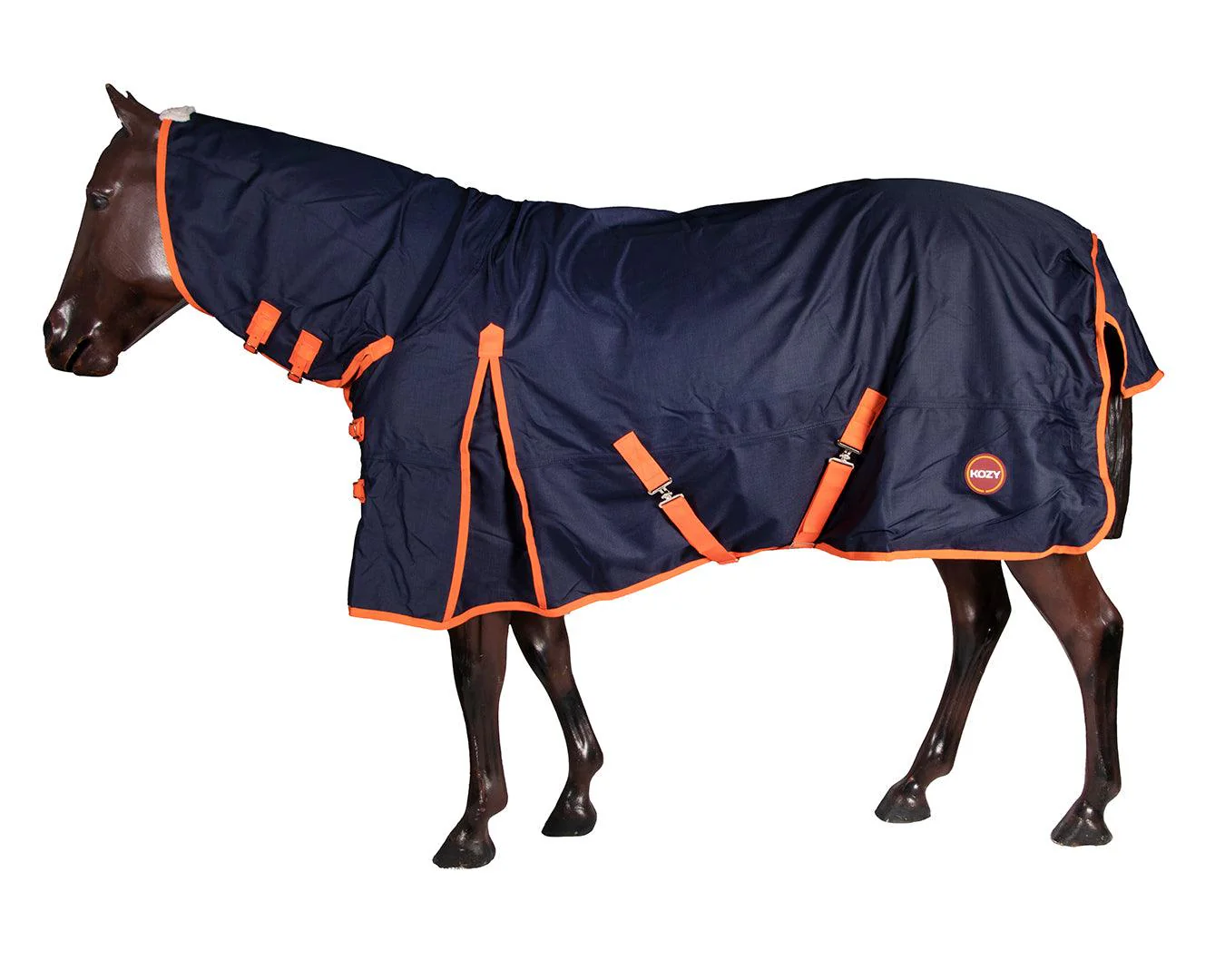 Kozy 1200D Rainsheet Horse Rug Combo - Navy & Orange - Image 8