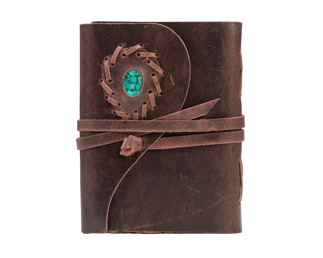 Leather Bound Journal - Brown With Turquoise Stone