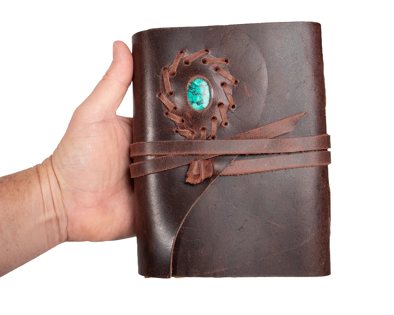 Leather Bound Journal - Brown With Turquoise Stone - Image 7