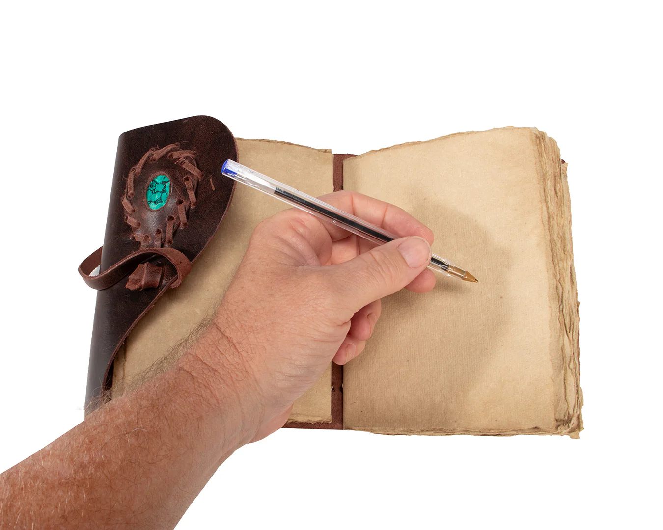 Leather Bound Journal - Brown With Turquoise Stone - Image 8
