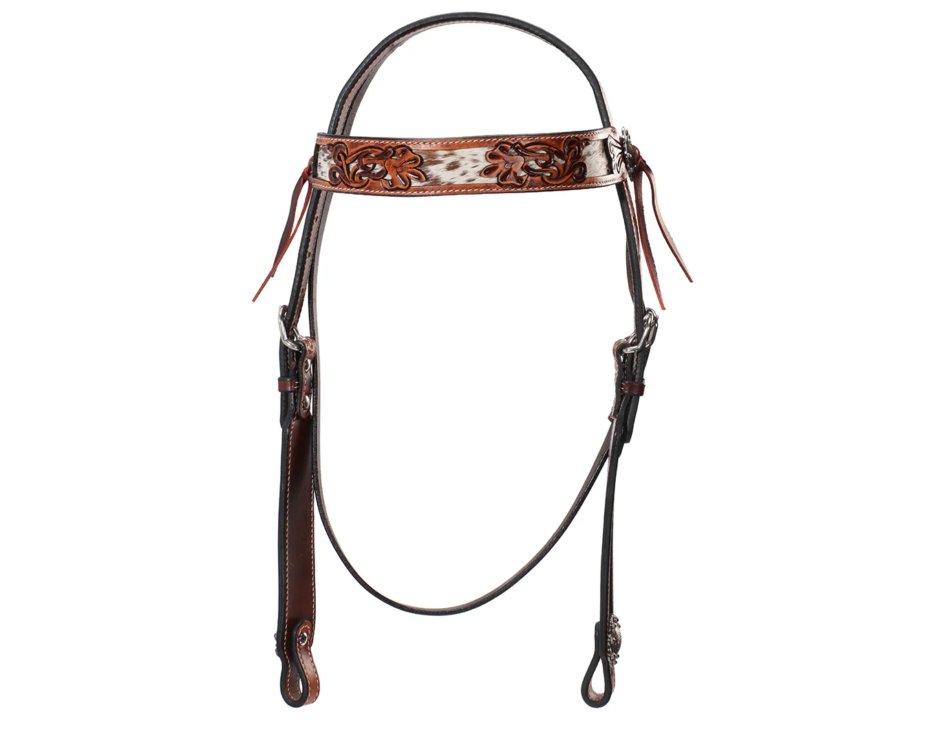 Fort Worth Longhorn Headstall- Cowhide Inlay - Image 3