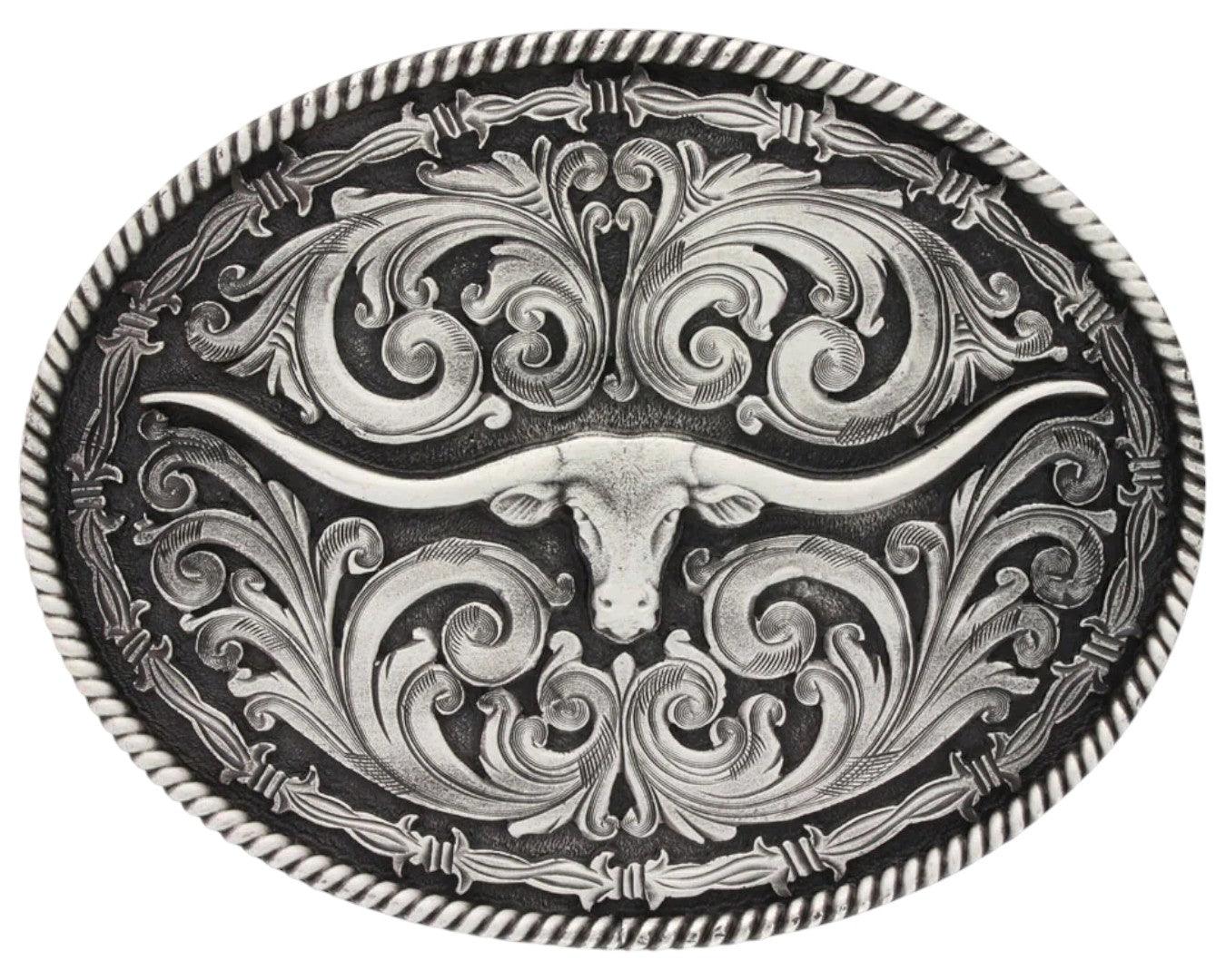 Montana Silversmiths Rope and Barbed Wire Longhorn Classic Belt Buckle