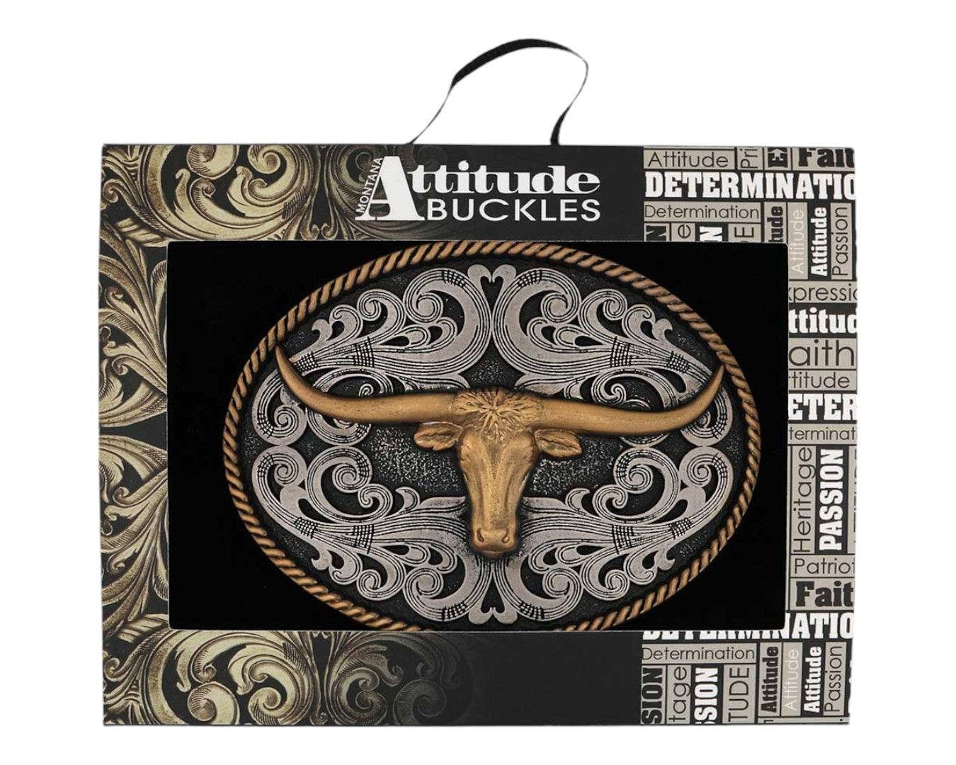 Montana Silversmiths Two-Tone Longhorn Attitude Belt Buckle - Image 4