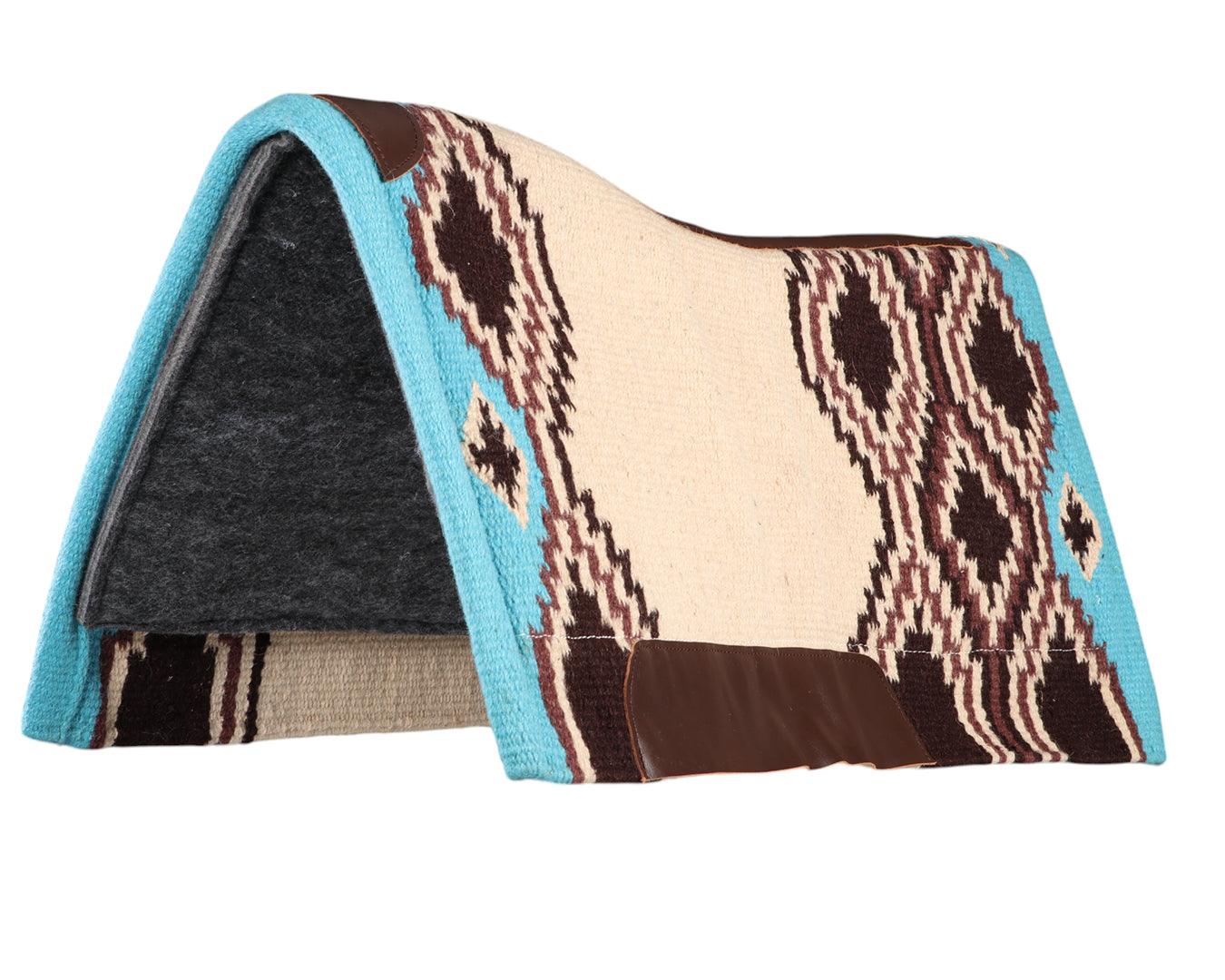 Navajo Felt Lined Saddle Pad - Chocolate & Turquoise 34" x 36"