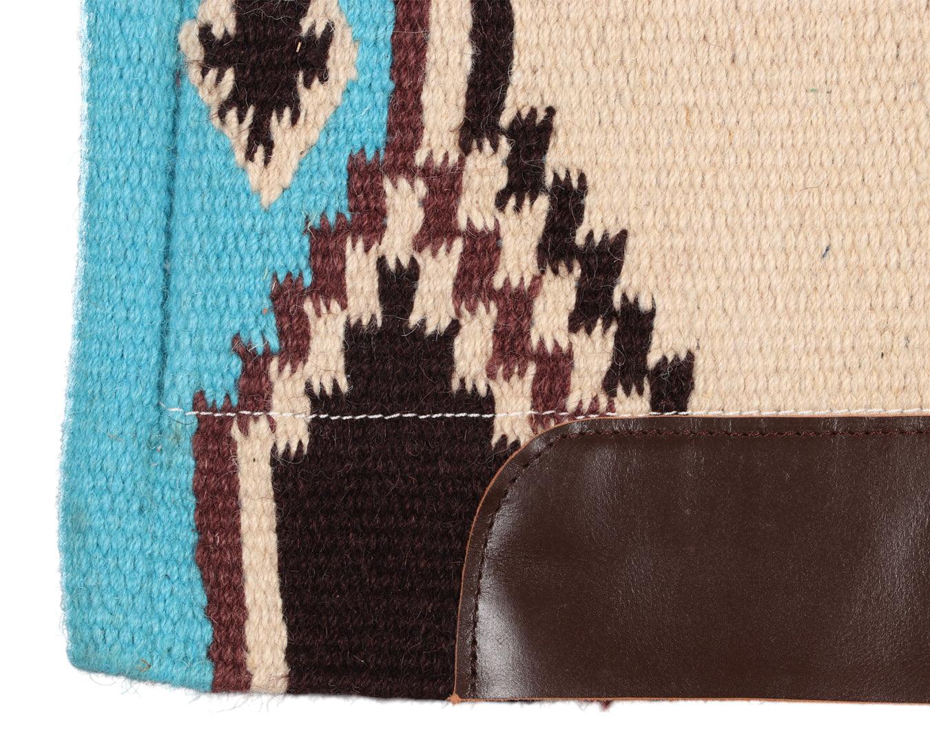 Navajo Felt Lined Saddle Pad - Chocolate & Turquoise 34" x 36" - Image 3