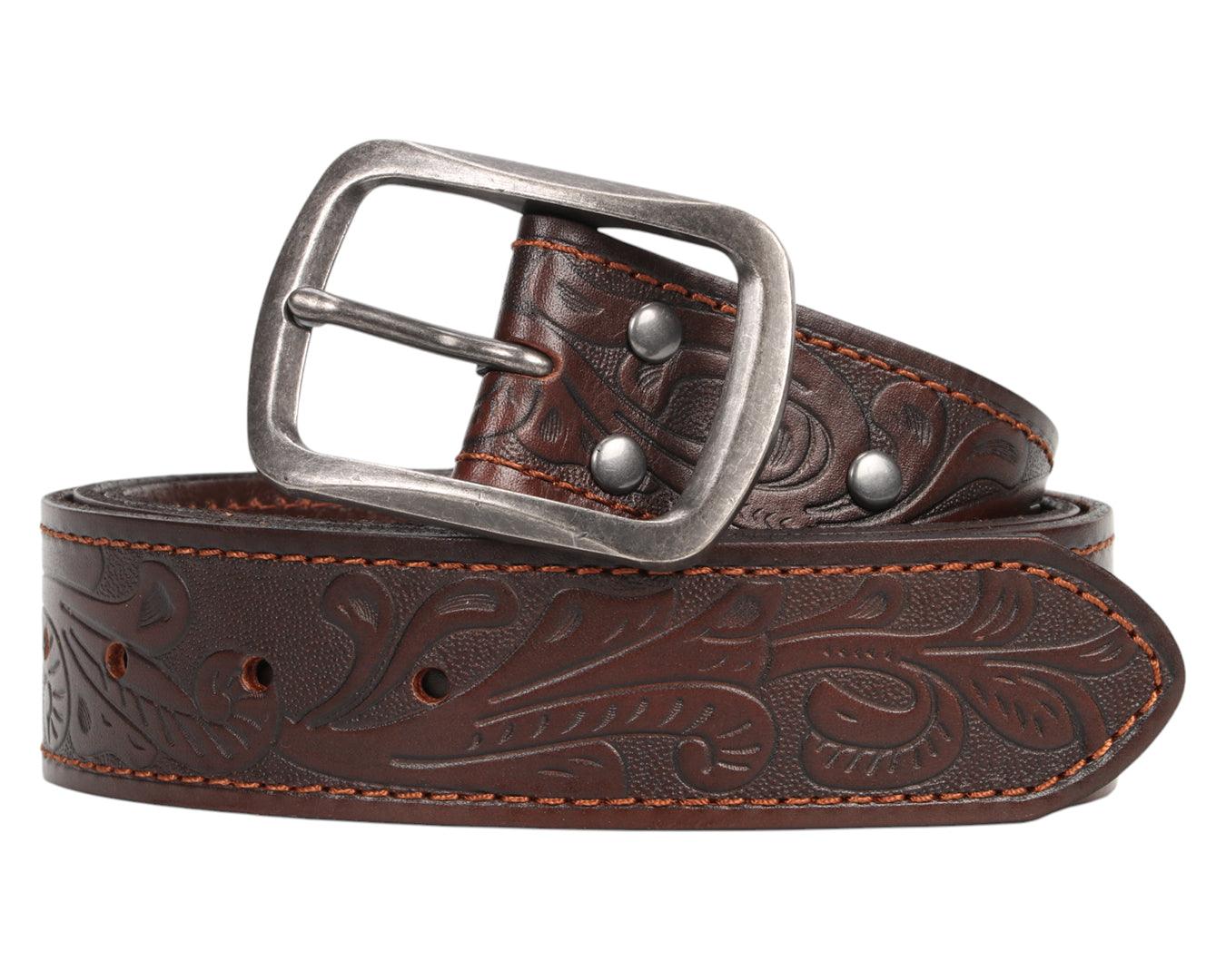 Pilbara Western Oval Buckle Tooled Leather Belt