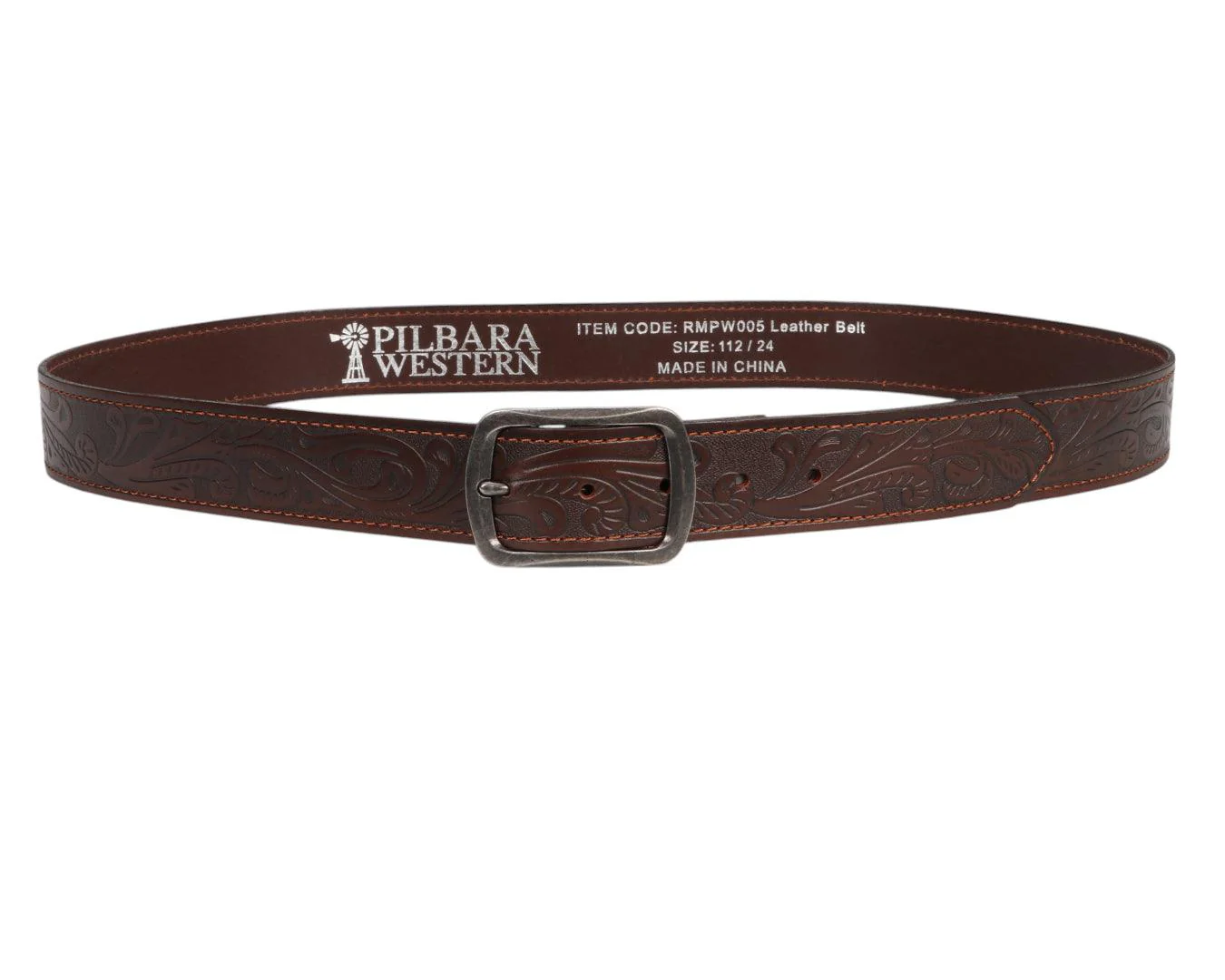 Pilbara Western Oval Buckle Tooled Leather Belt - Image 2