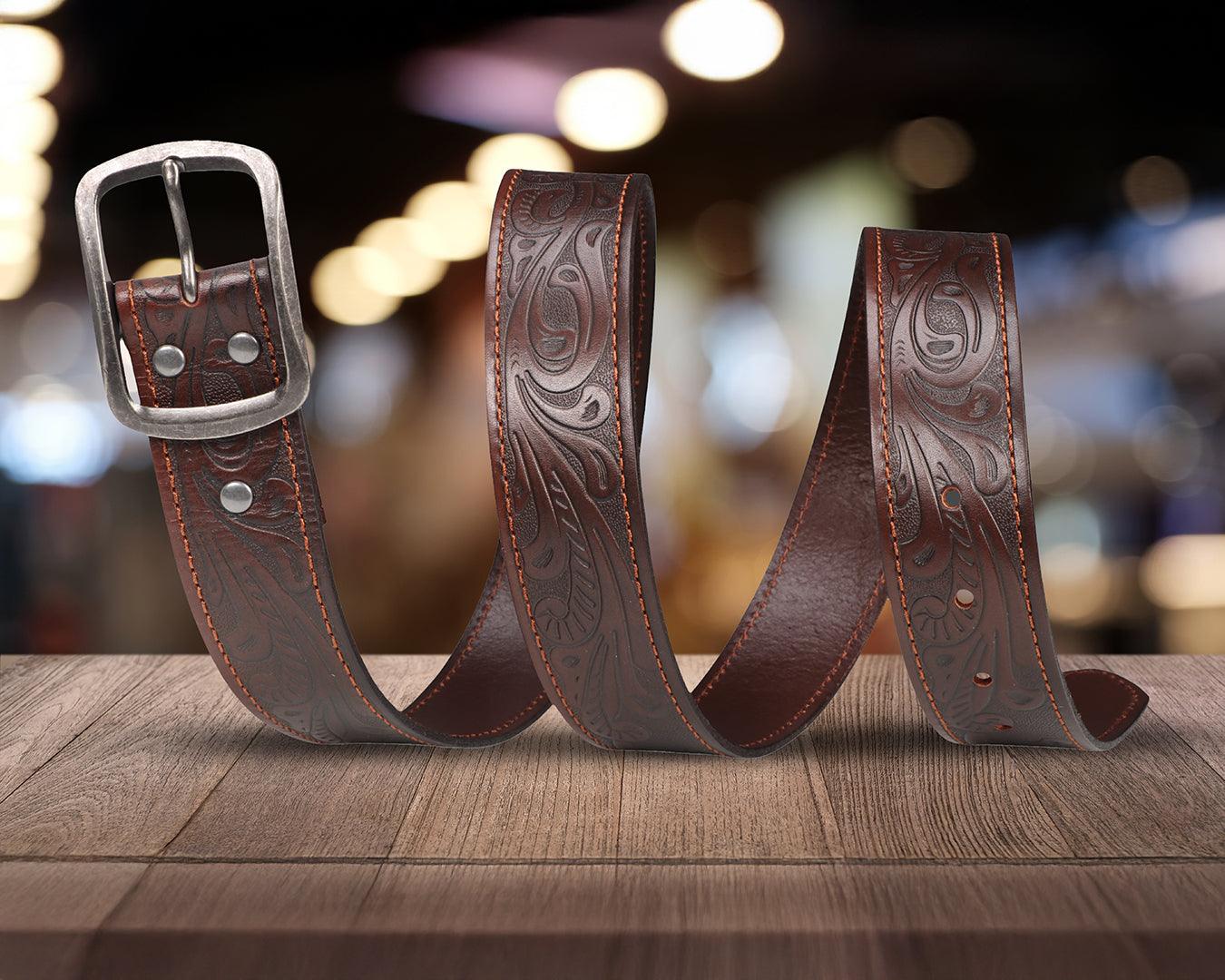 Pilbara Western Oval Buckle Tooled Leather Belt - Image 4