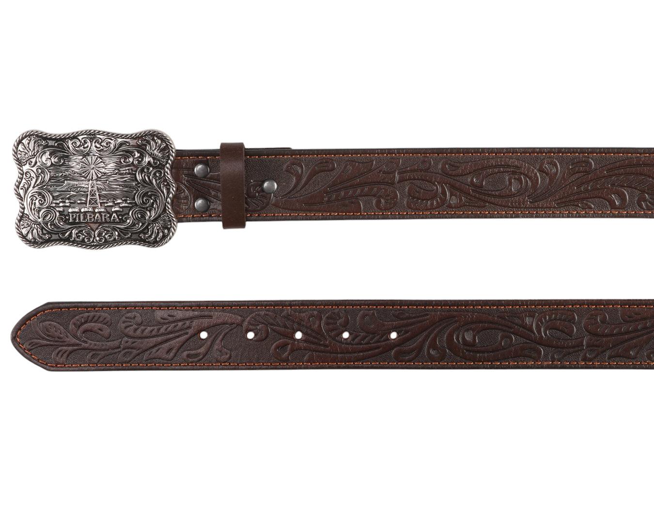 Pilbara Western Rodeo Buckle Tooled Leather Belt - Image 3